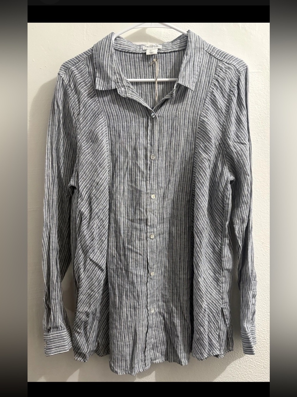Artisan Ny Blue and White Striped 100% Linen Button-Down Shirt